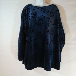 Romantics Moods vtg top Midnght Blue floral burnout velvet sz 1X  whimsigoth